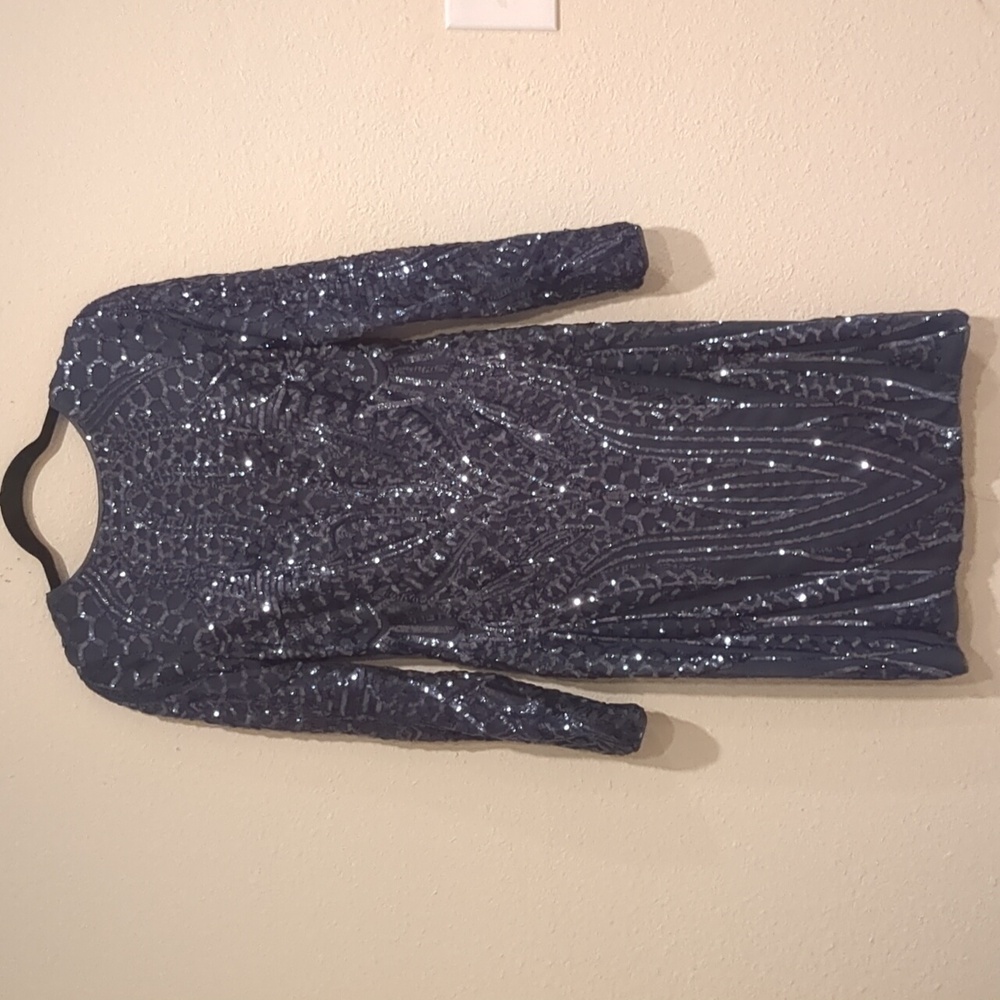 Nightway Gray Long Sleeve Sequined Dress    Size 10